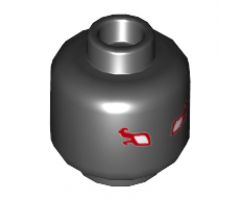 Minifigure, Head Alien with White Eyes with Red Flames Pattern - Hollow Stud