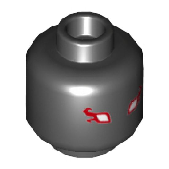 Minifigure, Head Alien with White Eyes with Red Flames Pattern - Hollow Stud