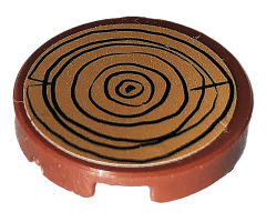 Tile, Round 2 x 2 with Bottom Stud Holder with Tree Stump / Wood Grain on Medium Nougat Background Pattern (Sticker) - Set 41703