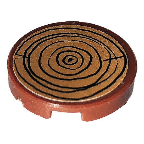 Tile, Round 2 x 2 with Bottom Stud Holder with Tree Stump / Wood Grain on Medium Nougat Background Pattern (Sticker) - Set 41703