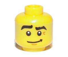 Minifigure, Head Black Eyebrows, Raised Right Eyebrow, Crooked Smile Pattern