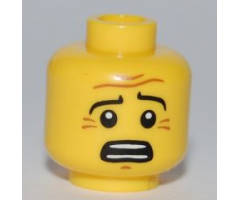 Minifigure, Head Black Eyebrows, White Pupils, Wrinkles, Scared Look, Open Mouth with Teeth Pattern