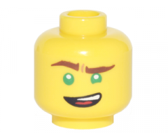 Minifigure, Head Reddish Brown Eyebrows, Green Eyes, Lopsided Open Mouth Grin Pattern (Lloyd)