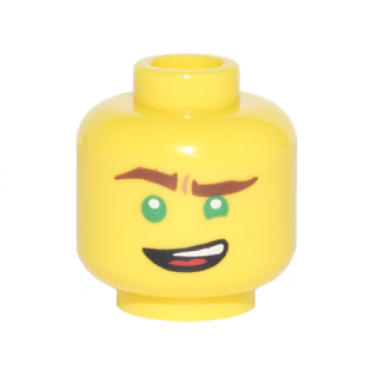 Minifigure, Head Reddish Brown Eyebrows, Green Eyes, Lopsided Open Mouth Grin Pattern (Lloyd)