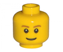 Minifigure, Head Brown Eyebrows, Thin Grin, Black Eyes with White Pupils Pattern