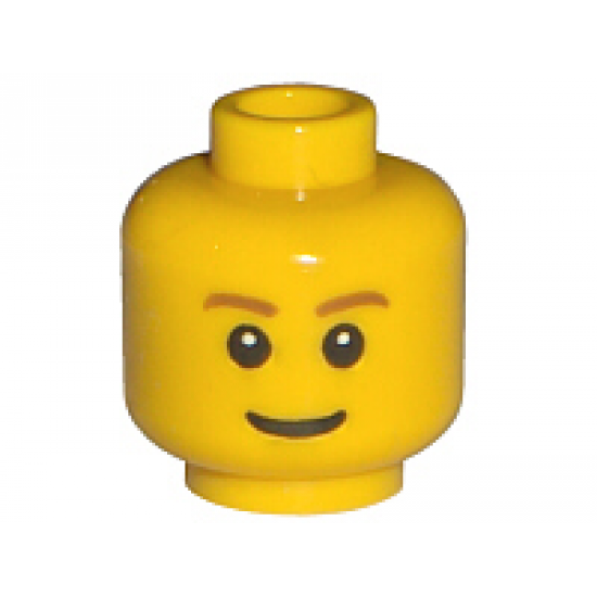 Minifigure, Head Brown Eyebrows, Thin Grin, Black Eyes with White Pupils Pattern