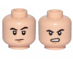 Minifigure, Head Dual Sided Black Eyebrows, Medium Nougat Chin Dimple, Neutral / Angry with Bared Teeth Pattern