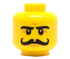 Minifigure, Head Moustache Curly Long, Stern Eyebrows, White Pupils Pattern
