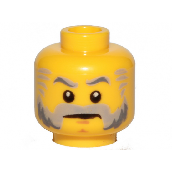 Minifigure, Head Light Bluish Gray and Dark Bluish Gray Eyebrows, Beard, and Sideburns, Medium Nougat Chin Dimple, Stern Pattern