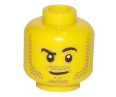 Minifigure, Head Black Eyebrows, Left Raised, Dark Tan Moustache, Mutton Chops and Goatee Stubble, Lopsided Grin Pattern