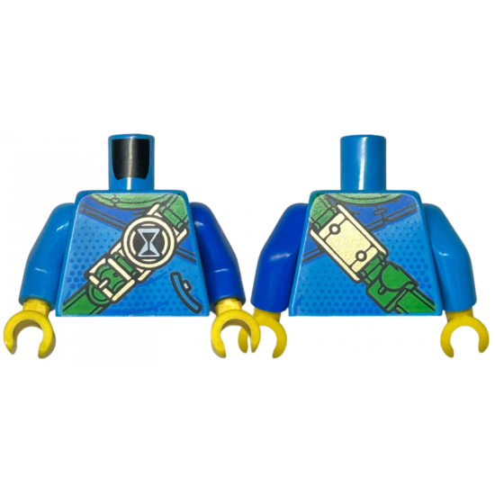 Torso Robe with Blue Shoulder and Dots, Bright Green Neck and Belt with Hourglass and Gold Buckles, Pocket with Black Outline Pattern / Blue Arm Left / Dark Azure Arm Right / Yellow Hands