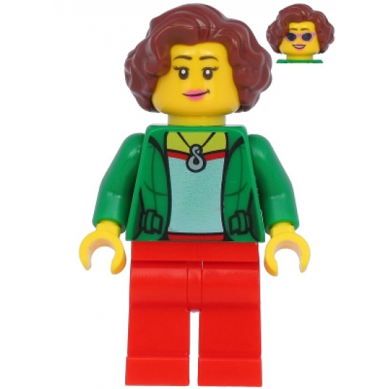Female with Green Jacket, Red Legs, Reddish Brown Hair