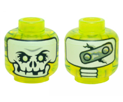 Minifigure, Head Alien Ghost with White Skull Face, Yellowish Green Eyes, and Metal Plate on Back Pattern