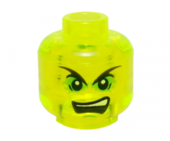 Minifigure, Head Black Pointed Eyebrows, Bright Green Eye Shadow, Open Mouth Scowl with Top Teeth Pattern