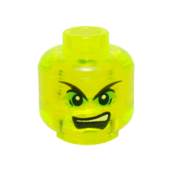 Minifigure, Head Black Pointed Eyebrows, Bright Green Eye Shadow, Open Mouth Scowl with Top Teeth Pattern