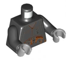 Torso with Dark Orange Seams, Silver Badge and Hoses and Mechanical Components Pattern / Black Arms / Light Bluish Gray Hands