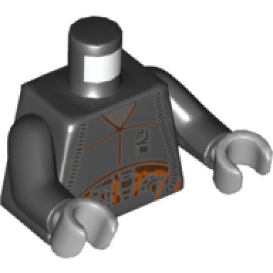 Torso with Dark Orange Seams, Silver Badge and Hoses and Mechanical Components Pattern / Black Arms / Light Bluish Gray Hands