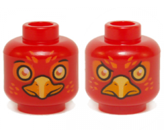 Minifigure, Head Dual Sided Alien Chima Phoenix Orange Eye Circles and Feathers, Yellow Eyes, Beak, Surprised / Stern Pattern (Flinx)