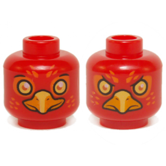 Minifigure, Head Dual Sided Alien Chima Phoenix Orange Eye Circles and Feathers, Yellow Eyes, Beak, Surprised / Stern Pattern (Flinx)