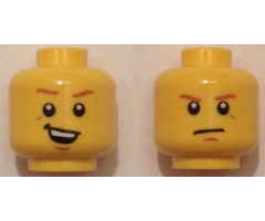 Minifigure, Head Dual Sided Dark Orange Eyebrows, Crooked Smile with Teeth / Determined, Closed Mouth Pattern