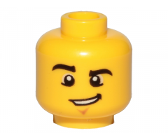 Minifigure, Head Male Black Eyebrows, Raised Right Eyebrow, Chin Dimple, and Lopsided Grin with Teeth Pattern