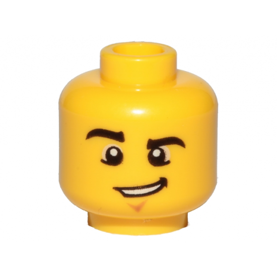 Minifigure, Head Male Black Eyebrows, Raised Right Eyebrow, Chin Dimple, and Lopsided Grin with Teeth Pattern