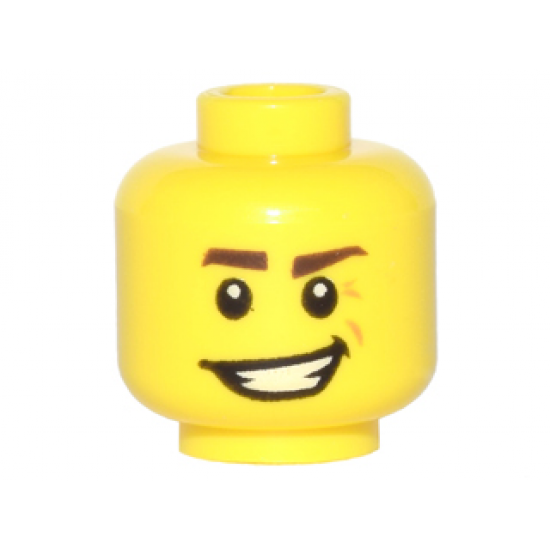 Minifigure, Head Dark Brown Eyebrows, Crooked Smile and Laugh Lines Pattern