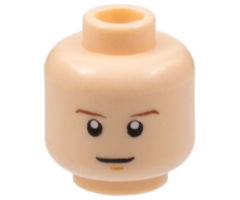 Minifigure, Head Reddish Brown Thin Eyebrows, Medium Nougat Chin Dimple, Slight Grin Pattern