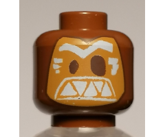 Minifigure, Head Alien Mask Medium Nougat with Dark Brown Eyes and White Eyebrows and Triangular Teeth Pattern (Kakamora)