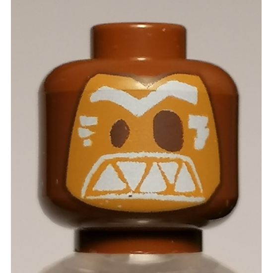 Minifigure, Head Alien Mask Medium Nougat with Dark Brown Eyes and White Eyebrows and Triangular Teeth Pattern (Kakamora)