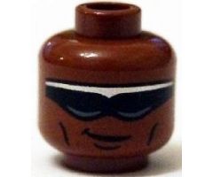 Minifigure, Head Glasses with Black and Silver Sunglasses, Crooked Smile, Cheek Lines Pattern (Power Man)