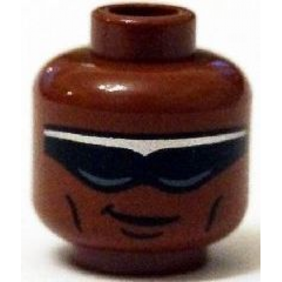 Minifigure, Head Glasses with Black and Silver Sunglasses, Crooked Smile, Cheek Lines Pattern (Power Man)