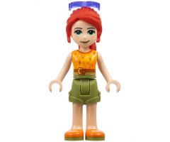 Friends Mia, Olive Green Shorts, Orange and Bright Light Orange Top with Lightning Bolts, Orange Shoes, Sunglasses