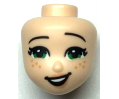 Mini Doll, Head Friends with Green Eyes, Black Eyebrows, Open Mouth Lopsided Smile and Freckles Pattern