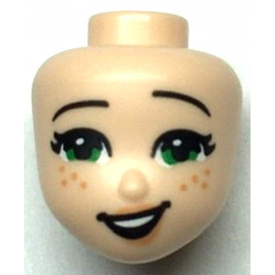 Mini Doll, Head Friends with Green Eyes, Black Eyebrows, Open Mouth Lopsided Smile and Freckles Pattern