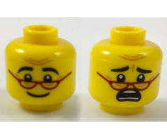 Minifigure, Head Dual Sided Red Glasses, Black Eyebrows, Smile / Scared Pattern