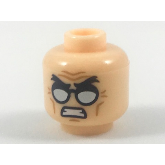 Minifigure, Head Black Angry Eyebrows, Silver Glasses, Gritted Teeth Pattern