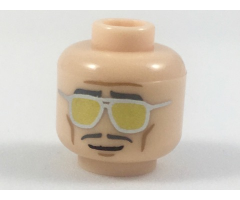 Minifigure, Head Dark Bluish Gray Eyebrows and Moustache, Silver and Gold Sunglasses Pattern