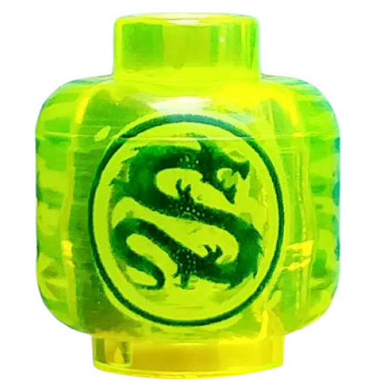 Minifigure, Head without Face with Dark Green Dragon in Circle Pattern