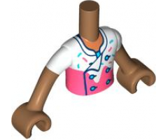 Torso Mini Doll Boy White and Coral Chef Shirt with Dark Turquoise and Coral Sprinkles Pattern, Medium Nougat Arms with Hands with White Short Sleeves