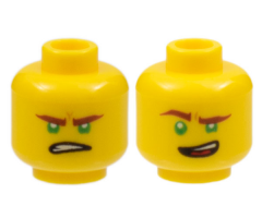 Minifigure, Head Dual Sided Reddish Brown Eyebrows, Green Eyes, Lopsided Open Mouth Grin / Gritted Teeth Pattern (Lloyd)