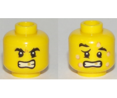 Minifigure, Head Dual Sided Black Eyebrows, Gold Tooth, Five Bee Stings, Determined / Crestfallen Pattern