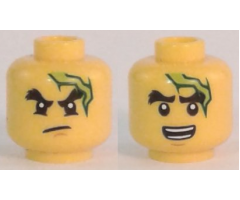 Minifigure, Head Dual Sided Black Bushy Eyebrows, Chin Dimple, Lightning Bolt, Scowl / Open Mouth with Teeth Pattern