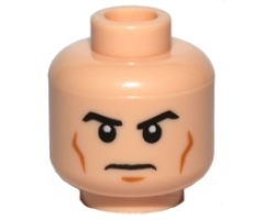 Minifigure, Head Black Angled Eyebrows, Medium Nougat Cheek Lines and Chin Dimple, Stern Pattern