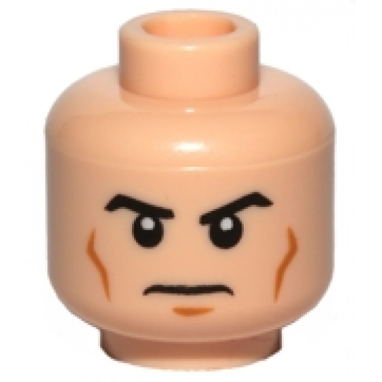 Minifigure, Head Black Angled Eyebrows, Medium Nougat Cheek Lines and Chin Dimple, Stern Pattern