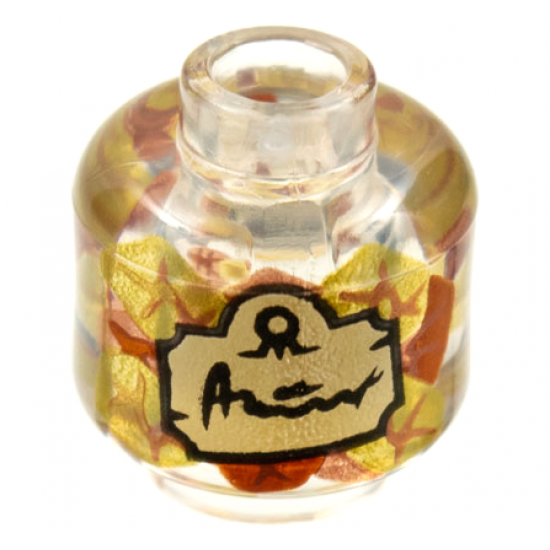 Minifigure, Head without Face with Copper, Gold, and Dark Orange Leaves, Tan Label with Script Writing Pattern