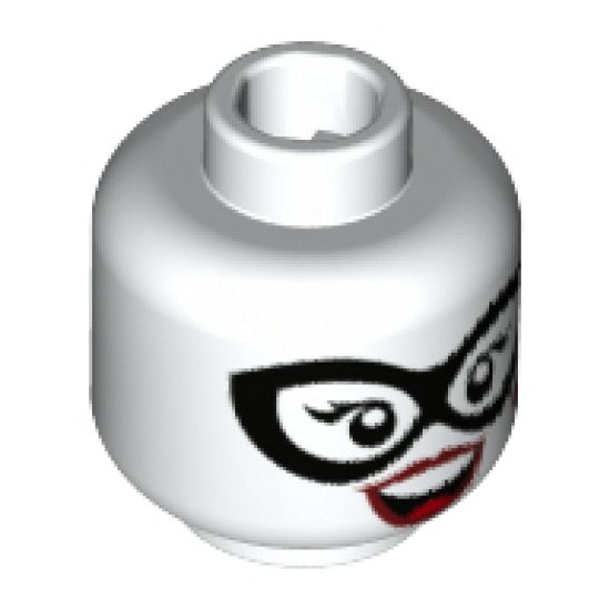 Minifigure, Head Female Black Eye Mask, Dark Red Lips, Red Tongue, Diamond on Cheek, Open Smile with Top Teeth Pattern - Hollow Stud