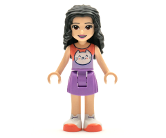 Friends Emma, Medium Lavender Skirt, Coral and Lavender Top with Cat Head