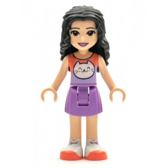 Friends Emma, Medium Lavender Skirt, Coral and Lavender Top with Cat Head