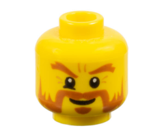 Minifigure, Head Dark Orange Bushy Eyebrows, Moustache, Mutton Chops, Sideburns, and Soul Patch, Furrowed Brow, Mischievous Grin Pattern